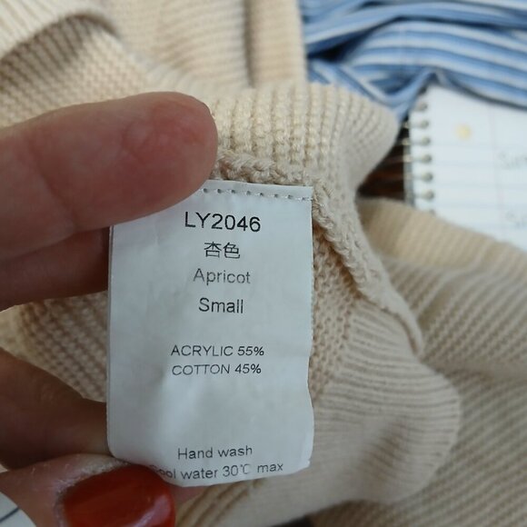 APRICOT TAN DROP SHOULDER SWEATER, LONG SLEEVES, CREW NECK, SIZE SMALL - Picture 3 of 8